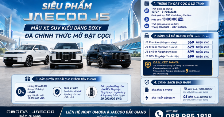 JAECOO J5 CHÍNH THỨC NHẬN ĐẶT CỌC TẠI VIỆT NAM